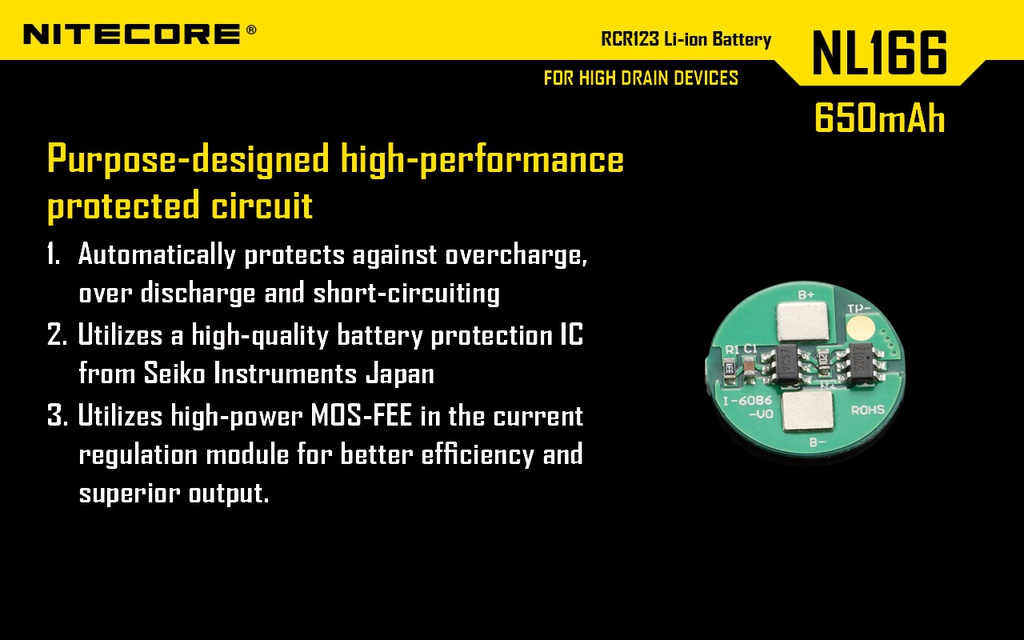 Battery: Nitecore CR123 Li battery