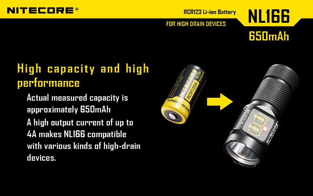 Battery: Nitecore CR123 Li battery
