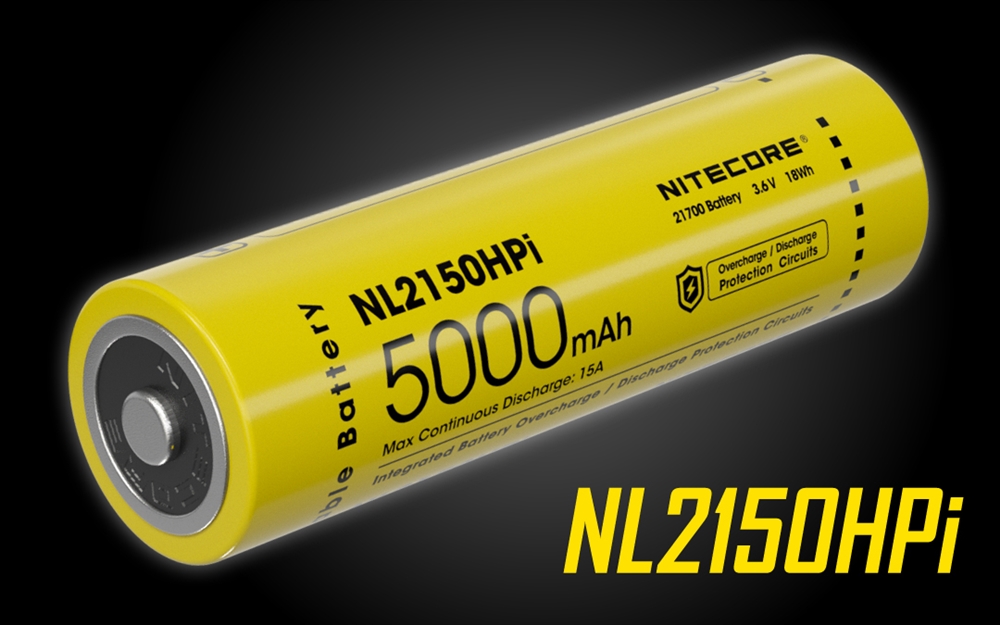 Battery: Nitecore NL2150HPi, Rechargeable 27100 Li-ion, 3.6V 5000mAh, Discharge current max 15A