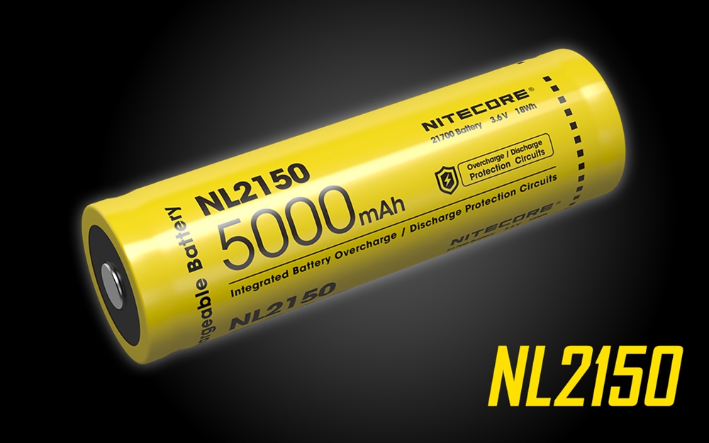 Battery: Nitecore NL2150, Rechargeable 27100 Li-ion, 3.6V 5000mAh, Discharge current max 8A