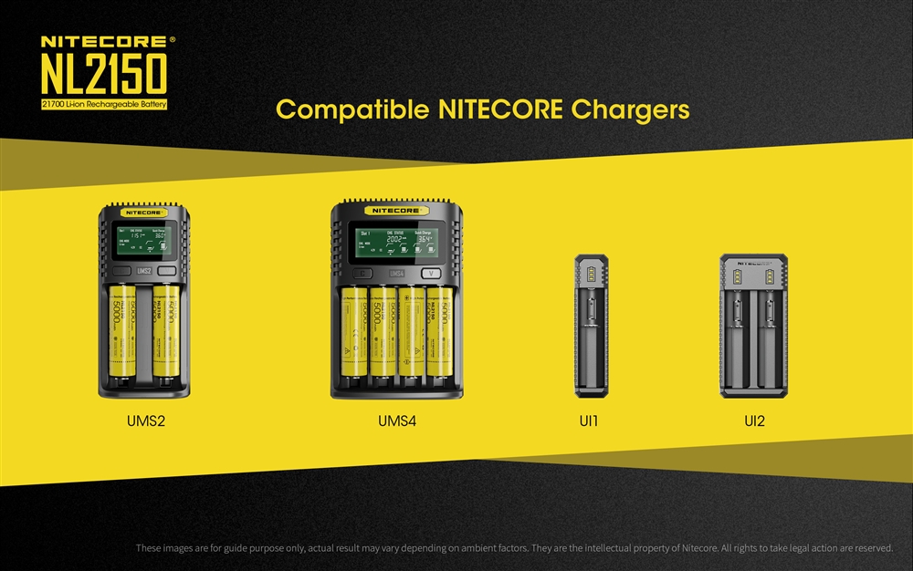 Battery: Nitecore NL2150, Rechargeable 27100 Li-ion, 3.6V 5000mAh, Discharge current max 8A