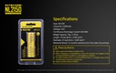 Battery: Nitecore NL2150, Rechargeable 27100 Li-ion, 3.6V 5000mAh, Discharge current max 8A