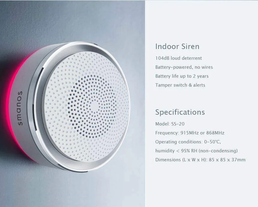 Alarm System Part: Smanos SS-20, Indoor Siren, 90dB, Tampering
