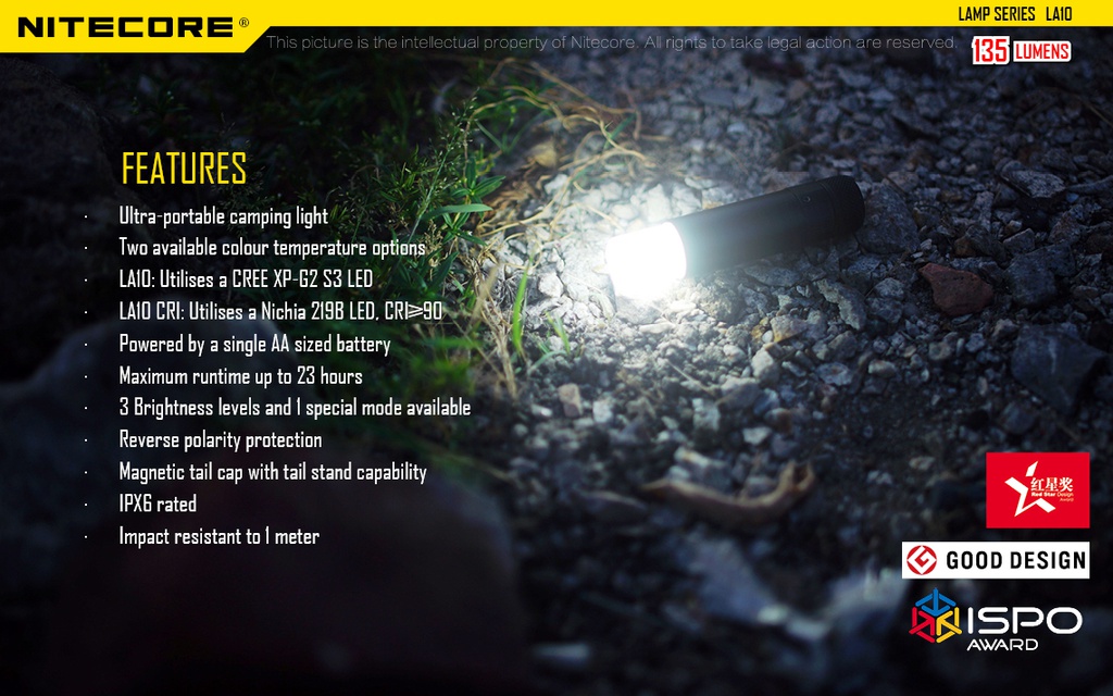 Flashlight: Nitecore LA10, Rechargeable, 135 lumen, 10m