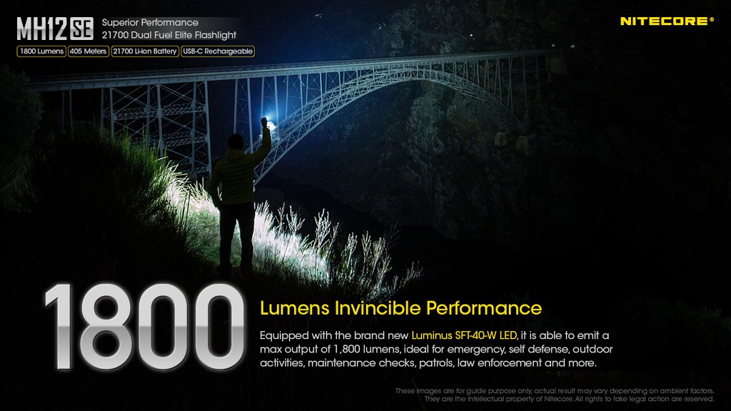 Flashlight: Nitecore MH12SE, EDC Flashlight, 1800 lumen, 405m