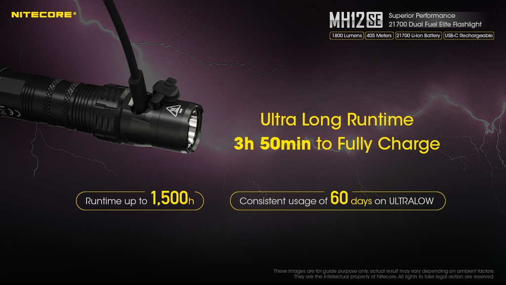 Flashlight: Nitecore MH12SE, EDC Flashlight, 1800 lumen, 405m