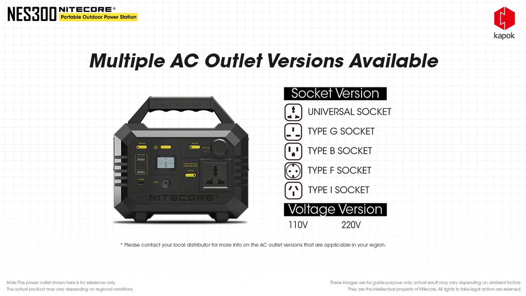 Solar Generator: Nitecore Power Station NES Series, DC Input, Output: 220VAC, 12VDC, USB, USB-C, USB-QC