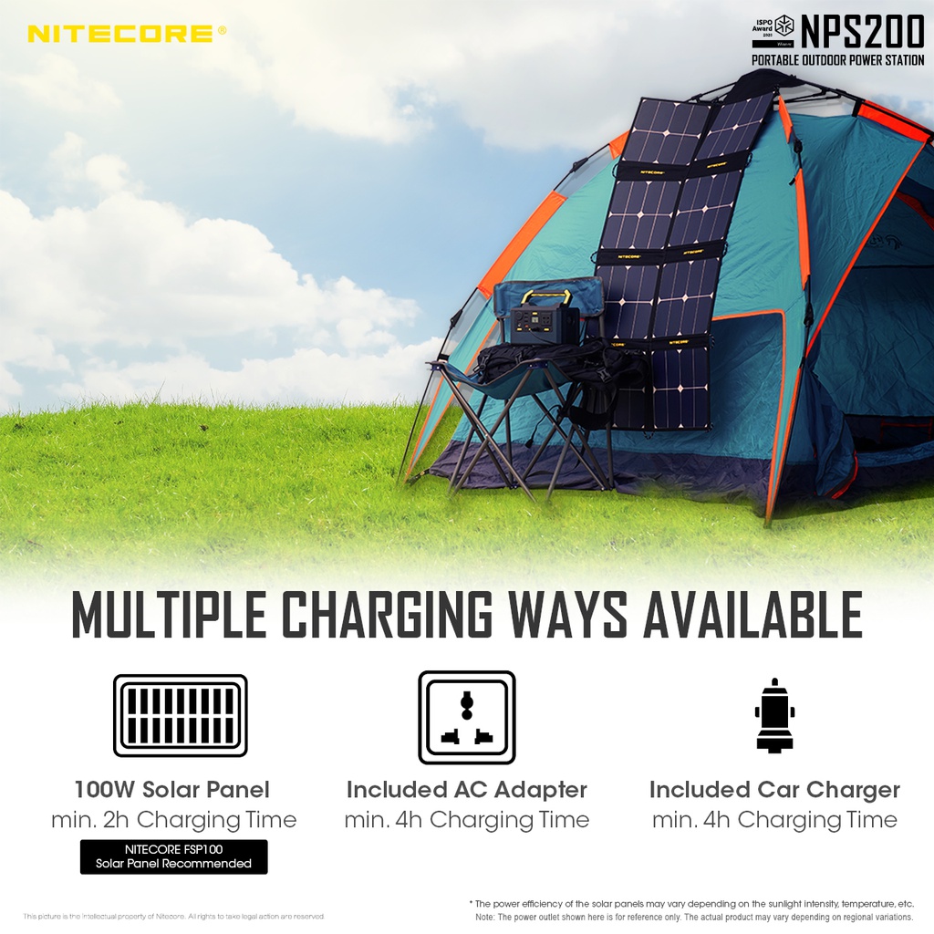 Solar Generator: Nitecore Power Station NPS Series, DC Input, Output: 220VAC, 12VDC, USB, USB-C, USB-QC