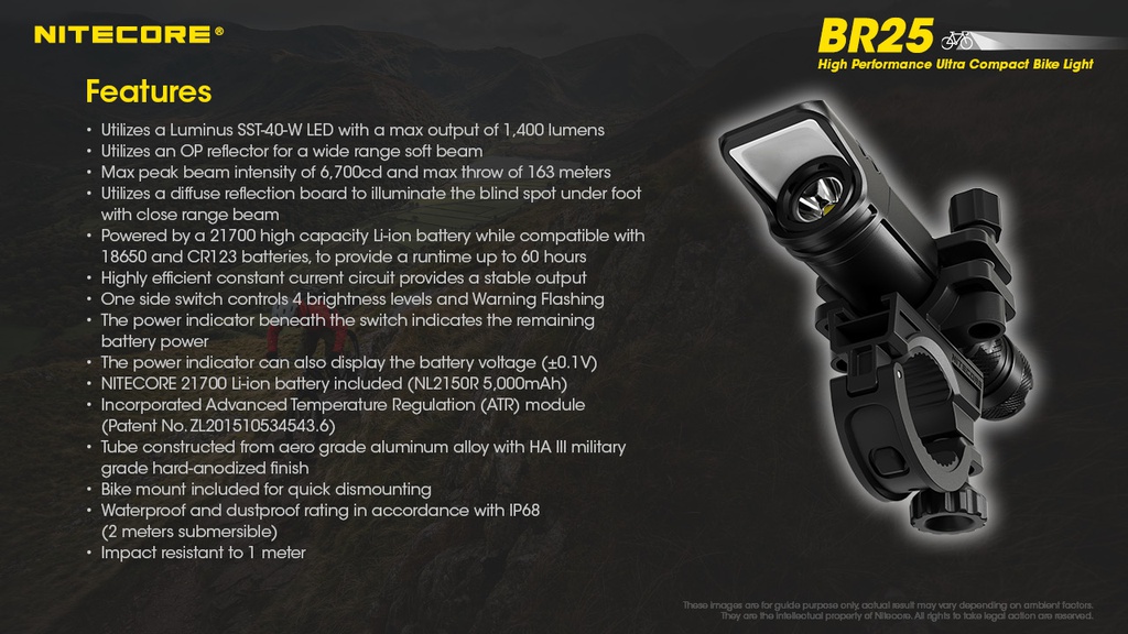 Flashlight: Nitecore BR25 Bike Flashlight, 1400lm, 164m