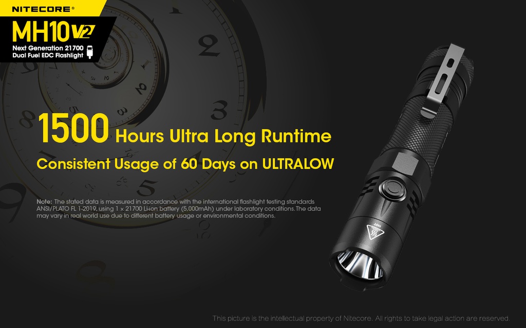 Flashlight: Nitecore MH10 V2, EDC Flashlight, 1200 lumen, 202m