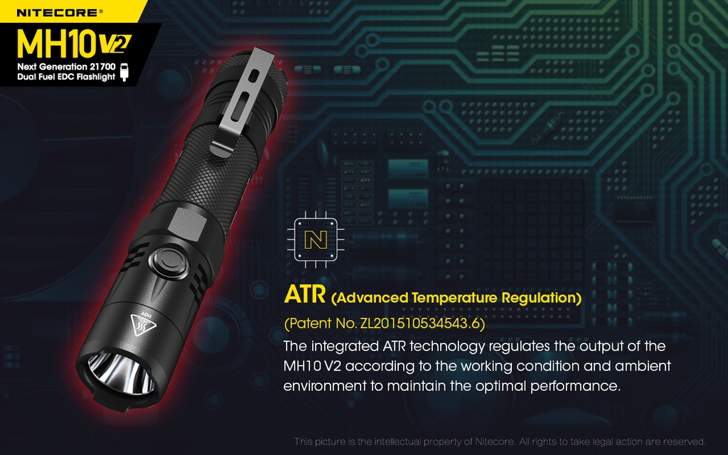 Flashlight: Nitecore MH10 V2, EDC Flashlight, 1200 lumen, 202m