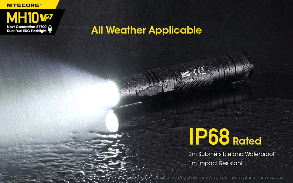 Flashlight: Nitecore MH10 V2, EDC Flashlight, 1200 lumen, 202m