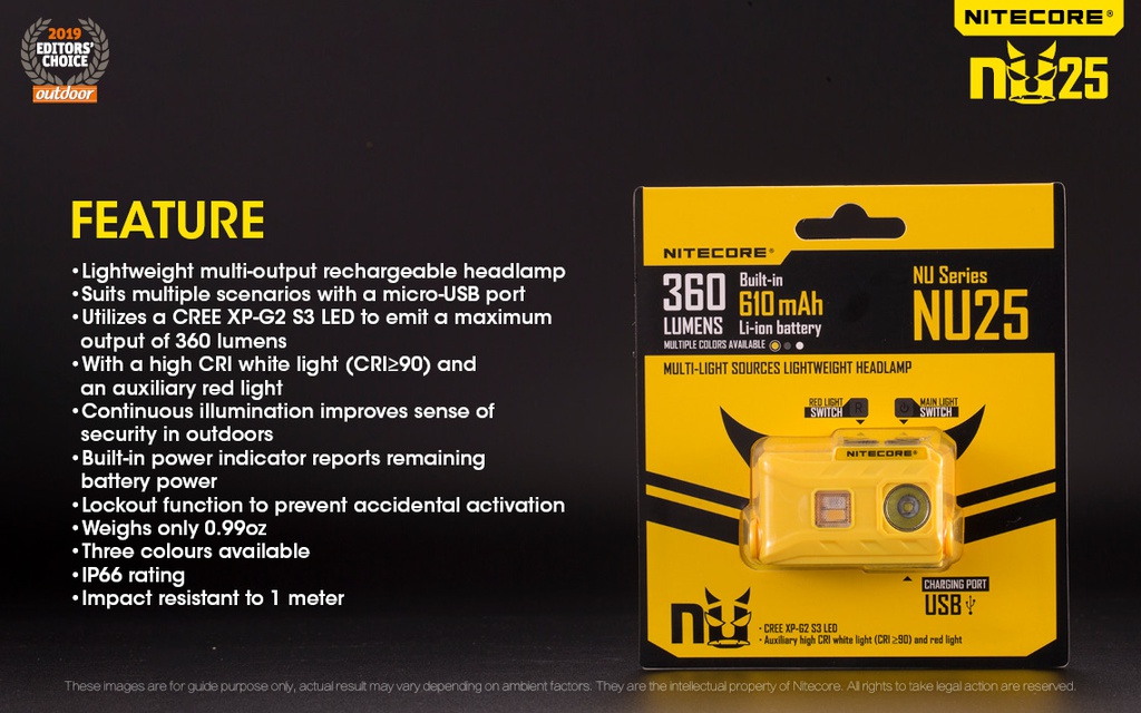 Flashlight: Nitecore NU25, Rechargeable Headlamp, 360 lumen, 81m