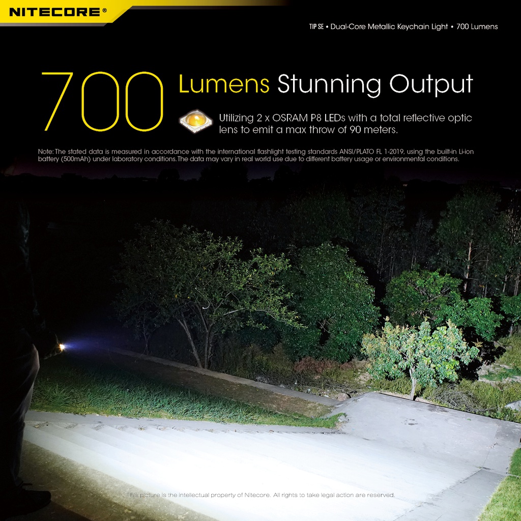 Flashlight: Nitecore TIP SE, Rechargeable Metallic Keychain Light, 700 lumen, 90m