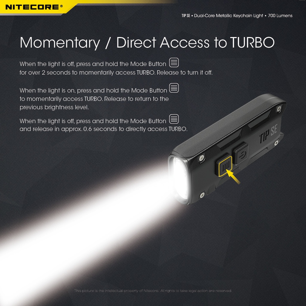 Flashlight: Nitecore TIP SE, Rechargeable Metallic Keychain Light, 700 lumen, 90m