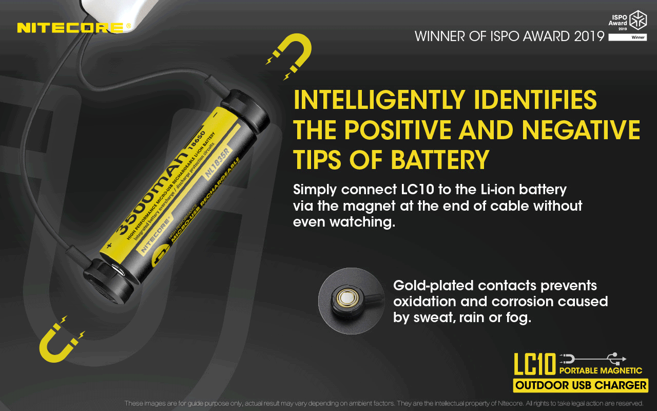 Battery Charger: Nitecore LC10, Portable Magnetic Outdoor USB Charger