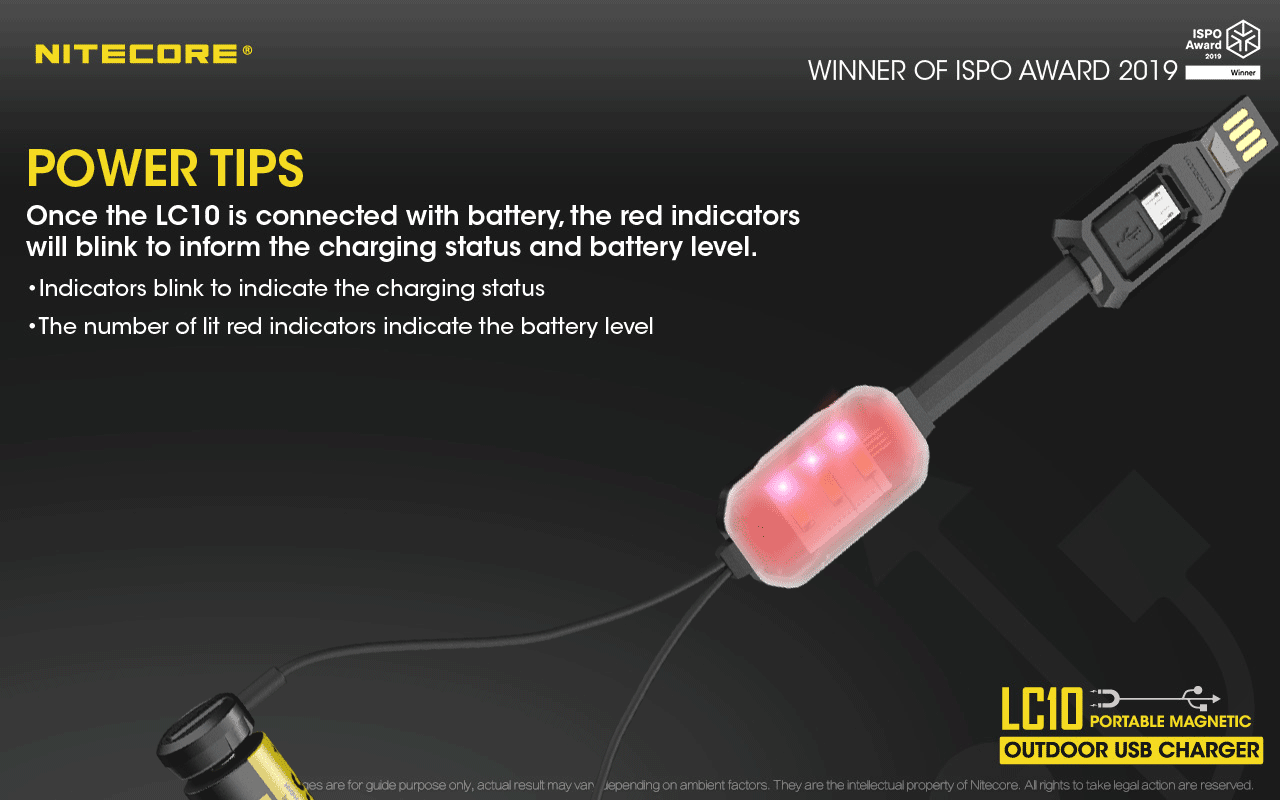Battery Charger: Nitecore LC10, Portable Magnetic Outdoor USB Charger