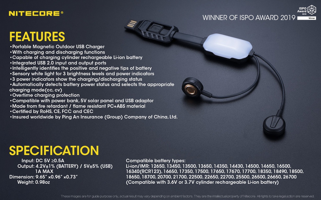 Battery Charger: Nitecore LC10, Portable Magnetic Outdoor USB Charger