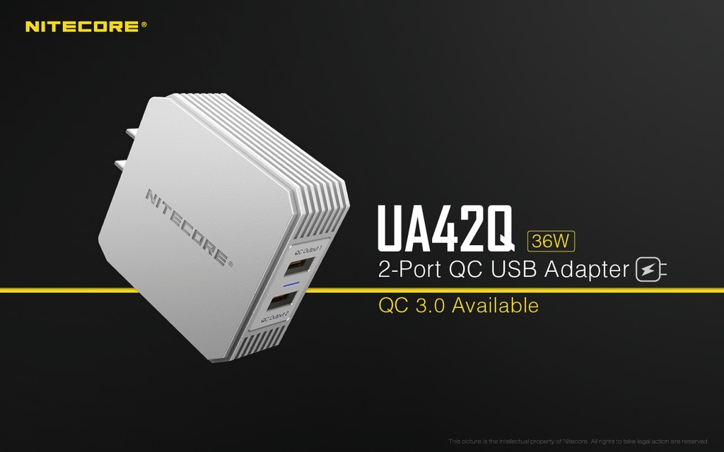 Battery Charger: Nitecore UA42Q, 2-Port Quick Charge USB Adapter, 36W