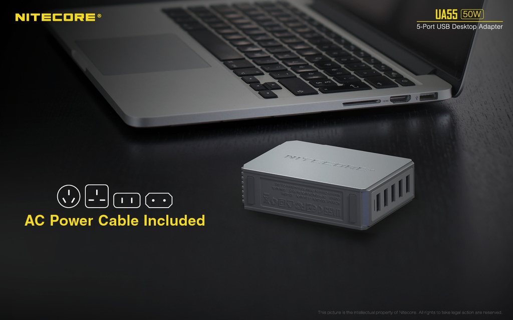 Battery Charger: Nitecore UA55, 5-Port USB Desktop Adapter, 50W