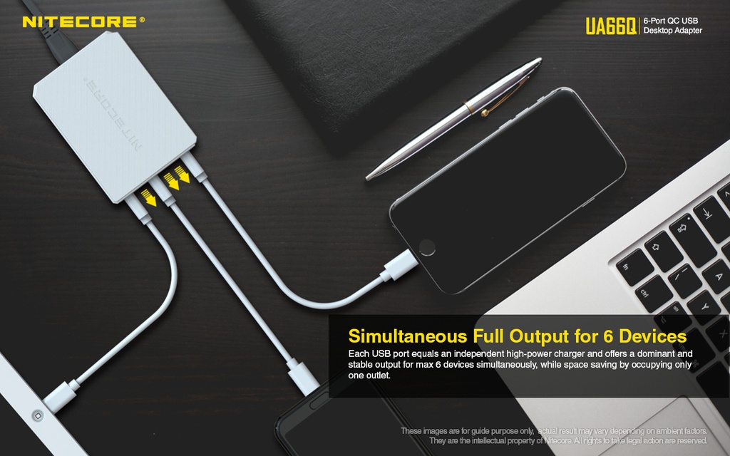 Battery Charger: Nitecore UA66Q, 6-Port Quick Charge USB Adapter, 68W