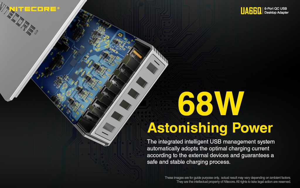 Battery Charger: Nitecore UA66Q, 6-Port Quick Charge USB Adapter, 68W