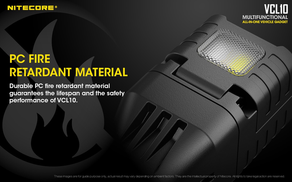 Battery Charger: Nitecore VCL10, Multifunctional Vehicle Gadget: Vehicle charger, Glass Breaker, Emergency Light, Warning Light
