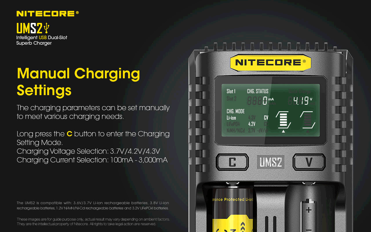 Battery Charger: Nitecore UMS2, Intelligent USB Superb Charger