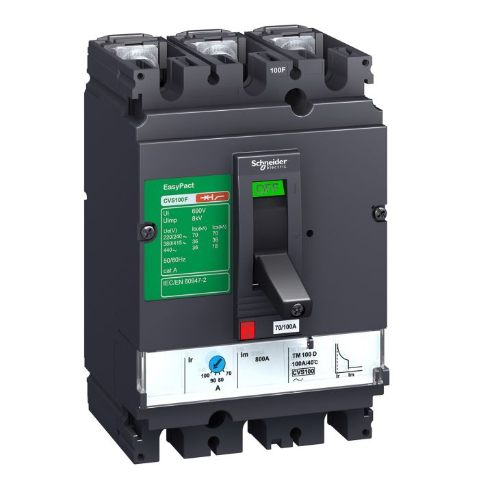 Circuit breaker: Schneider LV516303 EasyPact CVS160B circuit breaker, 25 kA at 415 VAC, 3P 3d, TM-D 160 A trip unit