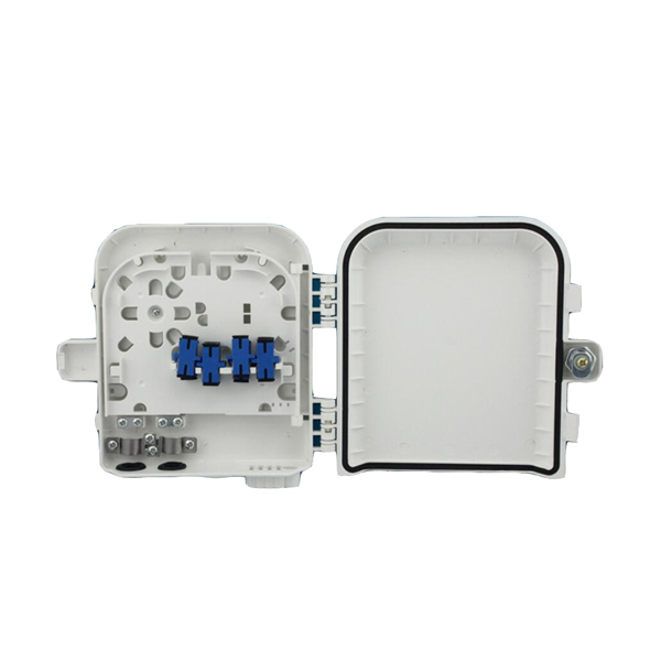 FTTH: SPL Termination box, 4 Ports, SC, Single Mode, Simplex Adapters, Plastic, Outdoor